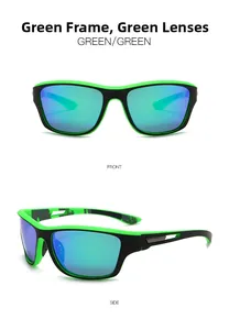 Front and side view of sports cycling sunglasses with green frames and polarized lenses
