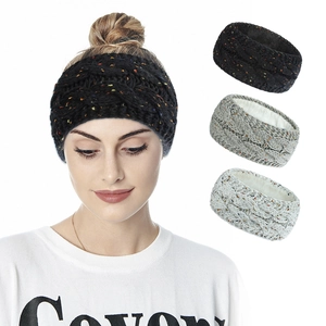 Winter Knitted Headband Women Fleece Lined Ear Warmer Cable Knit Speckled Yarn Warm Elastic Outdoor Hair Accessory
