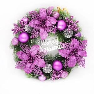 35cm purple Christmas wreath with pine needles, ornaments, and Merry Christmas sign