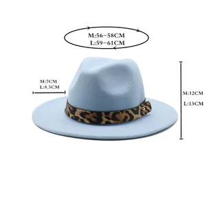 Detailed size chart for wool jazz hat showing brim width and head circumference measurements