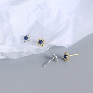 Minimalist S925 sterling silver lapis lazuli stud earrings in gold and silver finish