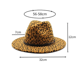 Detailed size chart of leopard print fedora hat with 56-58cm circumference measurement