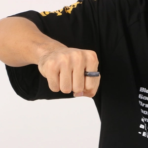 Hip hop style titanium steel geometric rectangular ring for men in dark grey finish