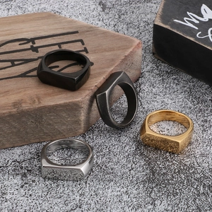 Hip hop style geometric square signet rings for men in gold silver and black finishes