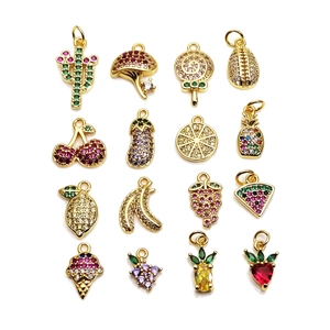 Colorful fruit pendant charms with gold plating and cubic zirconia for jewelry making
