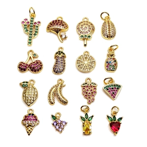Mini Fruit Food Shaped Charms Copper Zircon Micro Pave Pendants For DIY Necklace Bracelet Jewelry Making Gold Plated