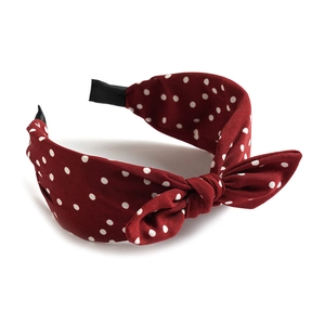 Retro burgundy wide headband with white polka dots and a stylish bow knot accessory