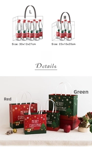 Bolsa de regalo de Navidad de papel, tallas L y M en rojo y verde para embalaje festivo.