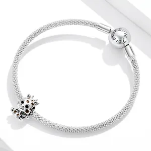 S925 sterling silver giraffe charm bracelet with Forever Love engraved ball clasp