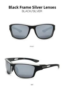 Detail view of sport sunglasses with black matte frames and silver mirrored lenses