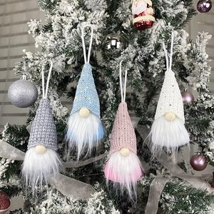 Christmas Gnome Hanging Ornaments Knitted Sequin Faux Fur Faceless Nordic Swedish Tomte Holiday Tree Decor