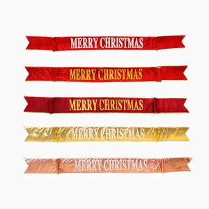 Set di 5 striscioni Merry Christmas metallizzati in rosso, oro e rosa per decoro natalizio