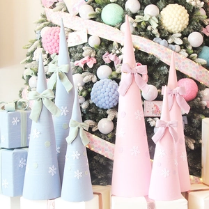 Combinaison de Décoration de Noël Macaron Arbres en Cône de Tissu Rose Bleu Flocon de Neige Nœud Ornements pour Maison Hôtel Vitrine Cadeau de Noël