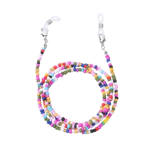 Detail of colorful beaded glasses chains with silver lobster clasps and silicone loops