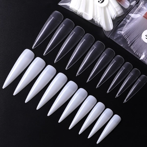500 pieces salon stiletto false nail tips in clear and white with assorted sizes
