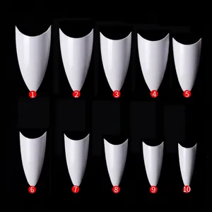Size chart for 500pcs French stiletto nail tips in 10 different professional sizes