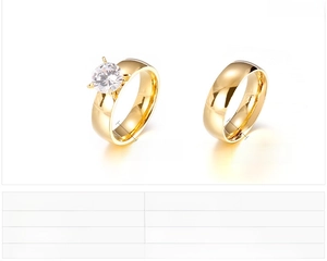 Macro detail of 6mm stainless steel couple rings with cubic zirconia inlay and parameters