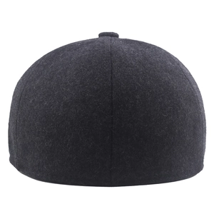 Rear view of a solid dark grey wool newsboy cap with a thick texture for autumn and winter