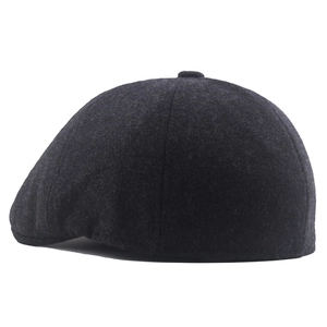 Classic solid dark grey wool newsboy cap for men and women, warm winter beret