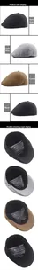 Detailed view of woolen newsboy caps in various colors including dark grey and khaki