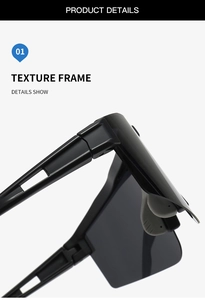 Close-up of durable hinge mechanism and streamlined hollow temple on black sports sunglasses