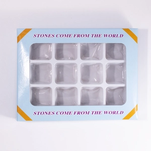 Blue skull storage box with 12 compartments and clear window for stone collection