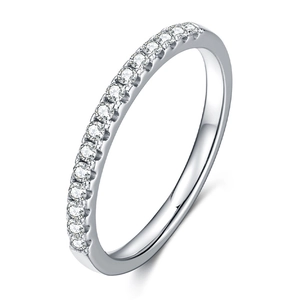 Elegant S925 sterling silver band ring with sparkling cubic zirconia pavé setting