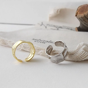 Vintage Irregular Textured Open Adjustable Rings For Women Alloy S925 Sterling Silver Minimalist Geometric Jewelry
