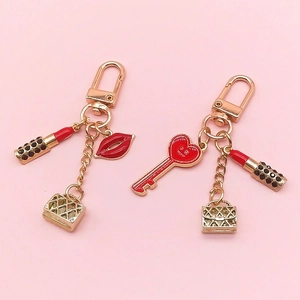 Fashion Creative Keychain Zinc Alloy Lipstick Lips Mini Bag Charms For Women Handbag Accessories