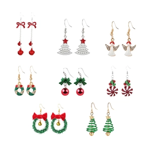Christmas alloy earrings set with festive tree, reindeer, and bell charms for women