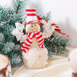 Sisal Christmas snowman statue with knit hat and scarf for festive table decoration