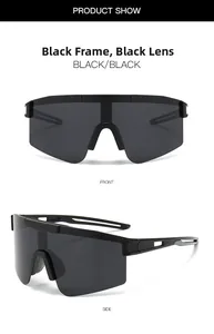 Front and side views of sports polarized sunglasses with black frames and dark gray lenses