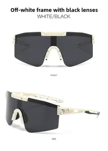 Front and side view of sporty polarized sunglasses with black lens and splatter frame