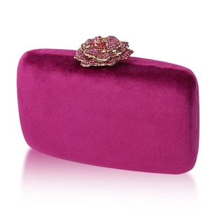 Elegant Evening Clutch Bag Velvet Rhinestone Flower Clasp Hard Shell Party Wedding Handbag With Chain Strap