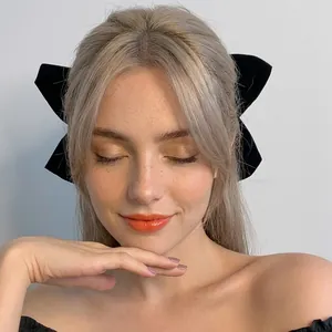 Dettaglio di un elegante fermaglio per capelli in velluto nero per un look chic