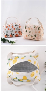 Internal detail showing thick aluminum foil lining and floral patterns of lunch bags