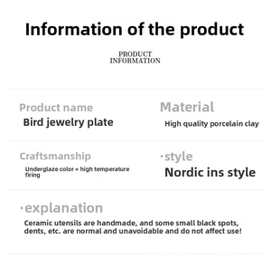 Detail specifications of Nordic ceramic jewelry tray with bird design and glazed finish