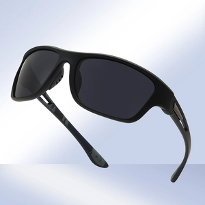 Polarized sports sunglasses with matte black frames and aerodynamic streamlined design