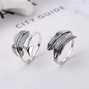 Vintage 925 Sterling Silver Feather Arrow Open Ring For Women Men Adjustable Retro Hip Hop Gothic Jewelry Finger Ring Gift