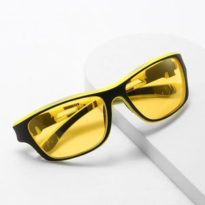 Polarized sports sunglasses with black and yellow frames for outdoor cycling and driving