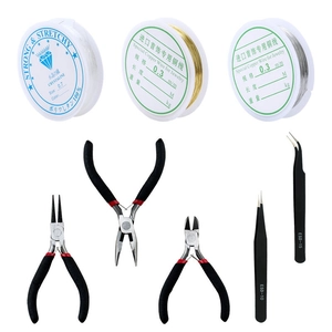 DIY jewelry making kit including 3 wire rolls, 3 pliers, and 2 precision tweezers