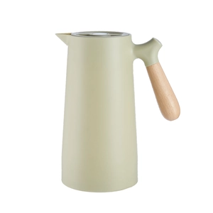 Nordic 1L thermal water carafe with light green plastic body and wooden handle