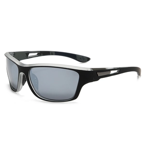Polarized sports cycling sunglasses with black and silver frames for outdoor activities