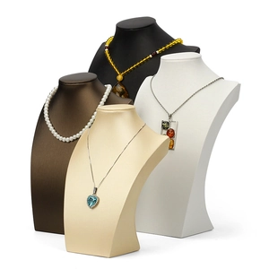 Professional portrait bust necklace displays in beige, white, brown and black brushed PU