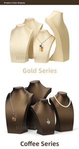 Detail view of premium PU brushed leather neck bust displays for necklaces and pendants