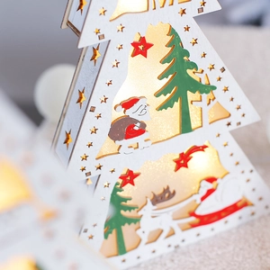 Wooden Christmas tree LED lightbox with reindeer and Santa Claus warm glowing patterns