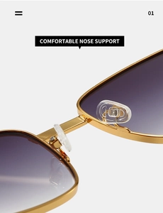 Detail of comfortable silicone nose pads and gold metal frame of vintage sunglasses