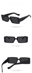 Three-view shot of chunky black square sunglasses with grey lenses and retro frame