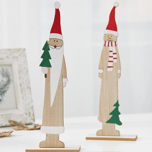Christmas Wooden Ornament Santa Claus Snowman Hand Painted Slim Desktop Standing Decor For Home Office Mall