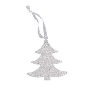 Funkelnder weißer Acryl-Weihnachtsbaumschmuck mit Perlenstruktur und Seidenband-Aufhänger